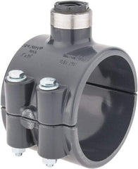 Value Collection - 3 x 1/2" PVC Plastic Pipe Clamp On Saddle with Viton O-Ring - Schedule 80, Pipe O.D. x SR Fipt End Connections - USA Tool & Supply
