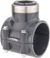 Value Collection - 3 x 1-1/4" PVC Plastic Pipe Clamp On Saddle with Viton O-Ring - Schedule 80, Pipe O.D. x SR Fipt End Connections - USA Tool & Supply