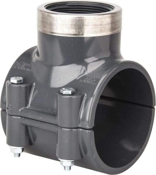 Value Collection - 3 x 2" PVC Plastic Pipe Clamp On Saddle with Viton O-Ring - Schedule 80, Pipe O.D. x SR Fipt End Connections - USA Tool & Supply