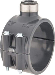 Value Collection - 4 x 1/2" PVC Plastic Pipe Clamp On Saddle with Viton O-Ring - Schedule 80, Pipe O.D. x SR Fipt End Connections - USA Tool & Supply