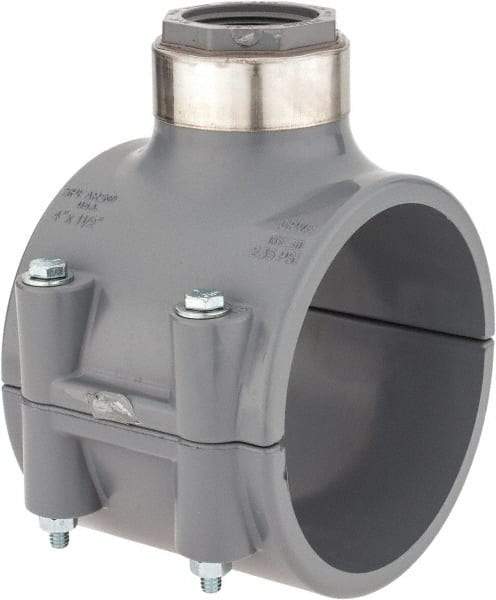 Value Collection - 4 x 1-1/4" CPVC Plastic Pipe Clamp On Saddle with Viton O-Ring - Schedule 80, Pipe O.D. x SR Fipt End Connections - USA Tool & Supply