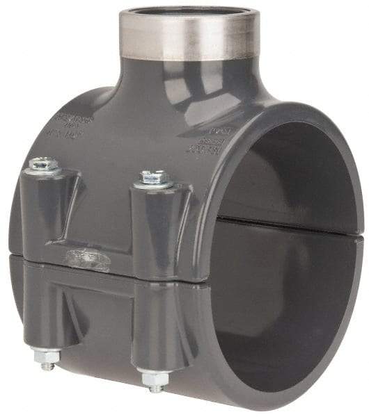 Value Collection - 4 x 1-1/2" PVC Plastic Pipe Clamp On Saddle with Viton O-Ring - Schedule 80, Pipe O.D. x SR Fipt End Connections - USA Tool & Supply