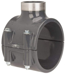 Value Collection - 4 x 1-1/2" PVC Plastic Pipe Clamp On Saddle with Viton O-Ring - Schedule 80, Pipe O.D. x SR Fipt End Connections - USA Tool & Supply