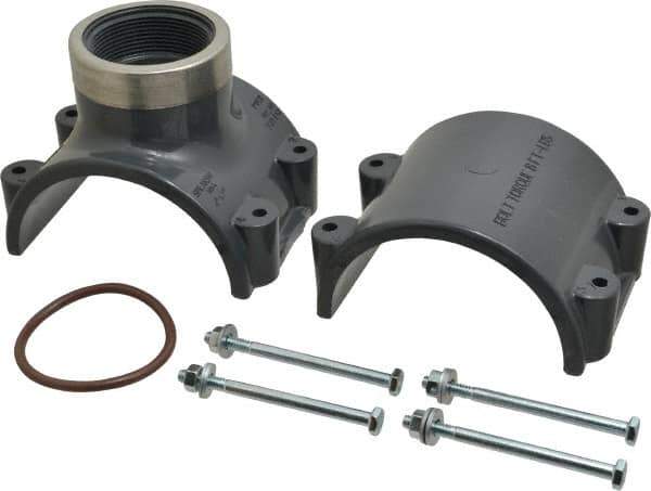 Value Collection - 4 x 2" PVC Plastic Pipe Clamp On Saddle with Viton O-Ring - Schedule 80, Pipe O.D. x SR Fipt End Connections - USA Tool & Supply