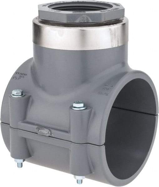 Value Collection - 4 x 2-1/2" CPVC Plastic Pipe Clamp On Saddle with Viton O-Ring - Schedule 80, Pipe O.D. x SR Fipt End Connections - USA Tool & Supply