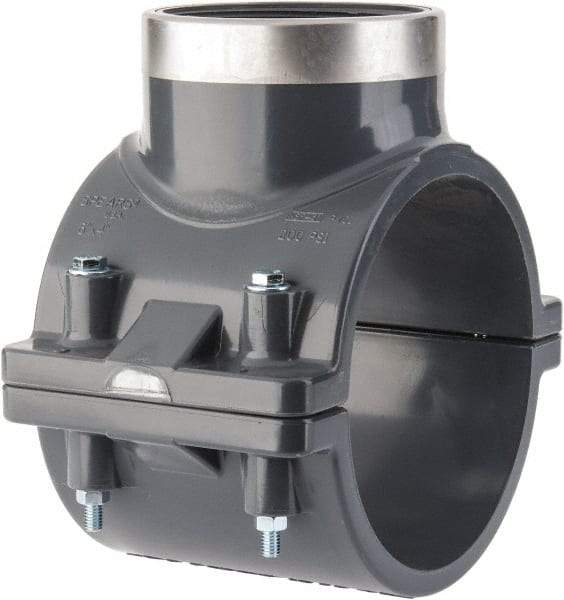 Value Collection - 6 x 3" CPVC Plastic Pipe Clamp On Saddle with Viton O-Ring - Schedule 80, Pipe O.D. x SR Fipt End Connections - USA Tool & Supply