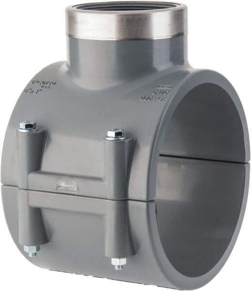 Value Collection - 6 x 4" PVC Plastic Pipe Clamp On Saddle with Viton O-Ring - Schedule 80, Pipe O.D. x SR Fipt End Connections - USA Tool & Supply