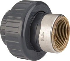 Value Collection - 1-1/4" PVC Plastic Pipe Union with EPDM O-Ring - Schedule 80, PVC Slip x Brass Fipt End Connections - USA Tool & Supply