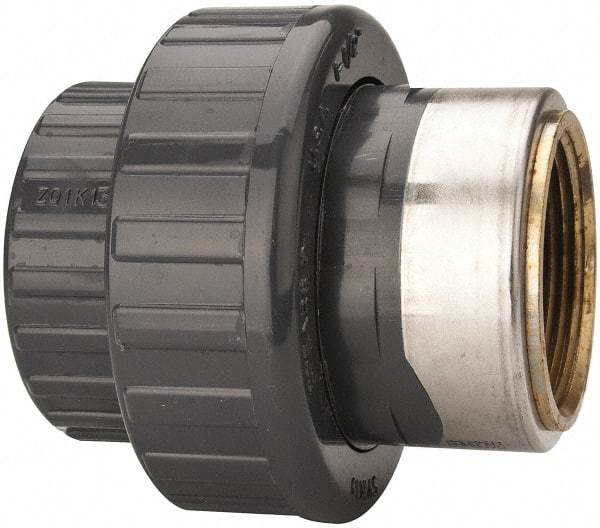 Value Collection - 1-1/2" PVC Plastic Pipe Union with EPDM O-Ring - Schedule 80, PVC Slip x Brass Fipt End Connections - USA Tool & Supply