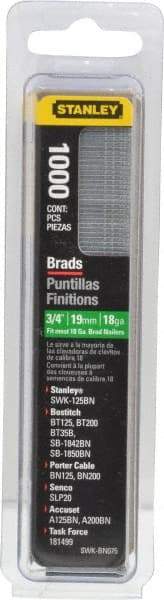 Stanley - 18 Gauge 3/4" Long Brad Nails for Power Nailers - Steel, Galvanized Finish, Straight Stick Collation, Brad Head, Chisel Point - USA Tool & Supply