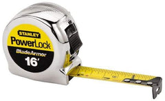 Stanley - 16' x 1" Yellow Blade Tape Measure - 1/32 & 1/16" Graduation, Inch Graduation Style, Silver Case - USA Tool & Supply