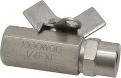 Midwest Control - 1/4" Pipe, Full Port, Stainless Steel Miniature Ball Valve - 2 Piece, Inline - Two Way Flow, FNPT x FNPT Ends, Butterfly Handle, 1,000 WOG, 150 WSP - USA Tool & Supply