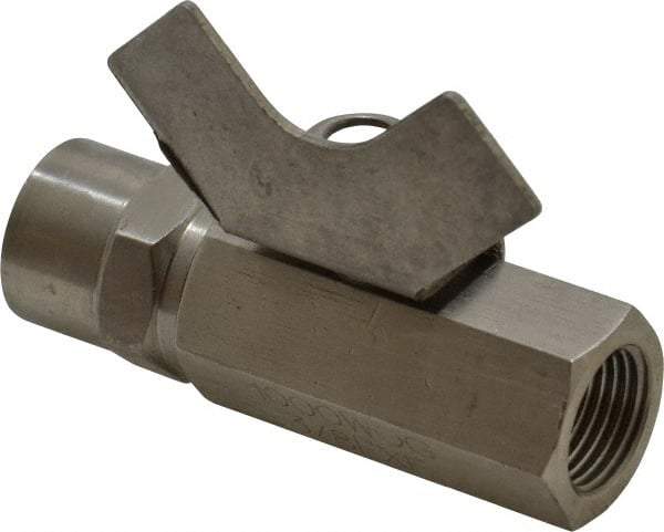 Midwest Control - 3/8" Pipe, Reduced Port, Stainless Steel Miniature Ball Valve - 2 Piece, Inline - Two Way Flow, FNPT x FNPT Ends, Butterfly Handle, 1,000 WOG, 150 WSP - USA Tool & Supply