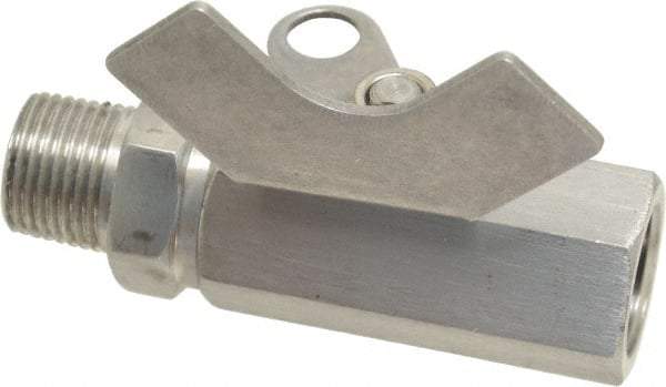 Midwest Control - 3/8" Pipe, Reduced Port, Stainless Steel Miniature Ball Valve - 2 Piece, Inline - Two Way Flow, MNPT x FNPT Ends, Butterfly Handle, 1,000 WOG, 150 WSP - USA Tool & Supply