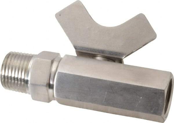 Midwest Control - 1/2" Pipe, Reduced Port, Stainless Steel Miniature Ball Valve - 2 Piece, Inline - Two Way Flow, MNPT x FNPT Ends, Butterfly Handle, 1,000 WOG, 150 WSP - USA Tool & Supply