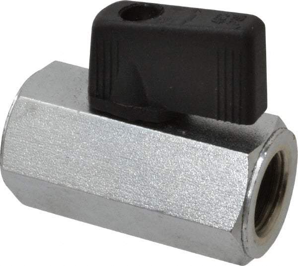 Midwest Control - 1/4" Pipe, Full Port, Brass Miniature Ball Valve - 1 Piece, Inline - Two Way Flow, FNPT x FNPT Ends, Wedge Handle, 450 WOG - USA Tool & Supply