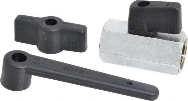 Midwest Control - 3/8" Pipe, Standard Port, Brass Miniature Ball Valve - 1 Piece, Inline - Two Way Flow, FNPT x FNPT Ends, Wedge Handle, 450 WOG - USA Tool & Supply