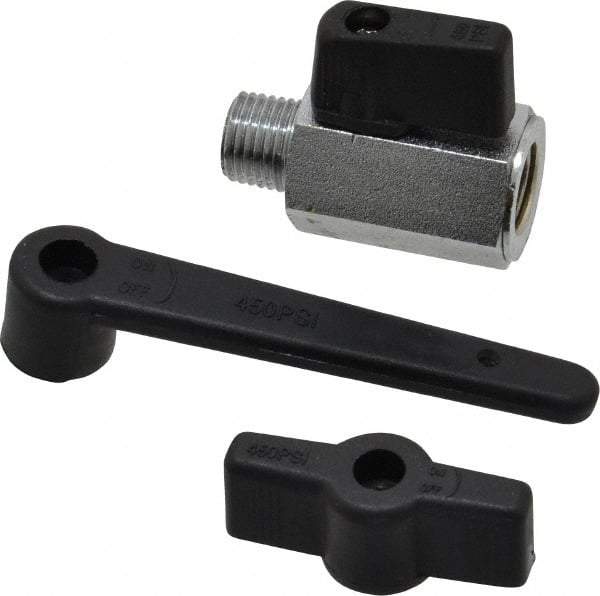 Midwest Control - 1/4" Pipe, Full Port, Brass Miniature Ball Valve - 1 Piece, Inline - Two Way Flow, MNPT x FNPT Ends, Wedge Handle, 450 WOG - USA Tool & Supply