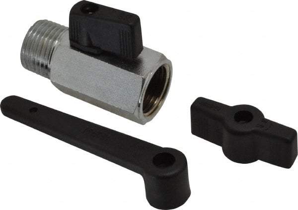 Midwest Control - 1/2" Pipe, Standard Port, Brass Miniature Ball Valve - 1 Piece, Inline - Two Way Flow, MNPT x FNPT Ends, Wedge Handle, 450 WOG - USA Tool & Supply