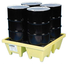 Enpac - 83 Gal Sump, 6,000 Lb Capacity, 4 Drum, Plastic Spill Deck or Pallet - 50" Long x 50" Wide x 13.43" High, Yellow, Liftable Fork, Vertical, 2 x 2 Drum Configuration - USA Tool & Supply