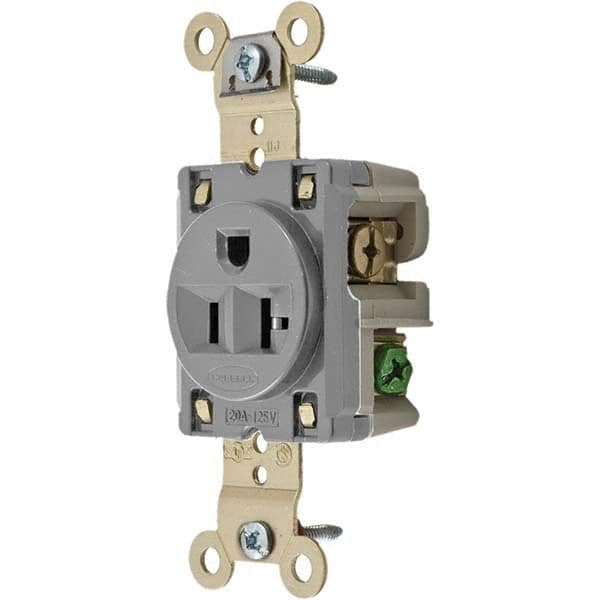 Hubbell Wiring Device-Kellems - 125V 20A NEMA 5-20R Industrial Grade Gray Straight Blade Single Receptacle - USA Tool & Supply