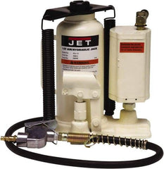 Jet - 12 Ton Capacity Hydraulic Bottle Jack - 9.65" to 18.7" High, 3-1/8" Screw Length, 8.27" Long x 6.3" Wide Base - USA Tool & Supply