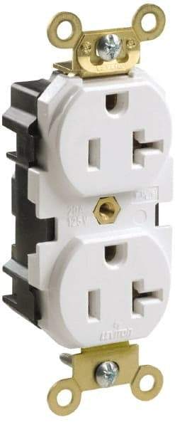 Leviton - 125 VAC, 15 Amp, 5-15R NEMA Configuration, Ivory, Industrial Grade, Self Grounding Duplex Receptacle - 1 Phase, 2 Poles, 3 Wire, Flush Mount, Impact and Tamper Resistant - USA Tool & Supply