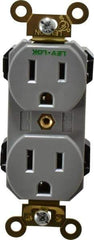 Leviton - 125 VAC, 15 Amp, 5-15R NEMA Configuration, Gray, Industrial Grade, Self Grounding Duplex Receptacle - 1 Phase, 2 Poles, 3 Wire, Flush Mount, Impact and Tamper Resistant - USA Tool & Supply
