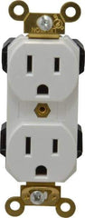 Leviton - 125 VAC, 15 Amp, 5-15R NEMA Configuration, White, Industrial Grade, Self Grounding Duplex Receptacle - 1 Phase, 2 Poles, 3 Wire, Flush Mount, Impact and Tamper Resistant - USA Tool & Supply