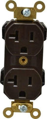 Leviton - 125 VAC, 20 Amp, 5-20R NEMA Configuration, Brown, Industrial Grade, Self Grounding Duplex Receptacle - 1 Phase, 2 Poles, 3 Wire, Flush Mount, Impact and Tamper Resistant - USA Tool & Supply