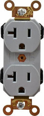 Leviton - 125 VAC, 20 Amp, 5-20R NEMA Configuration, Gray, Industrial Grade, Self Grounding Duplex Receptacle - 1 Phase, 2 Poles, 3 Wire, Flush Mount, Impact and Tamper Resistant - USA Tool & Supply