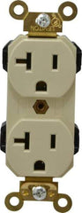 Leviton - 125 VAC, 20 Amp, 5-20R NEMA Configuration, Ivory, Industrial Grade, Self Grounding Duplex Receptacle - 1 Phase, 2 Poles, 3 Wire, Flush Mount, Impact and Tamper Resistant - USA Tool & Supply