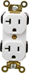 Leviton - 125 VAC, 20 Amp, 5-20R NEMA Configuration, White, Industrial Grade, Self Grounding Duplex Receptacle - 1 Phase, 2 Poles, 3 Wire, Flush Mount, Impact and Tamper Resistant - USA Tool & Supply