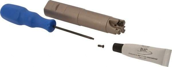Iscar - 30° Lead Angle, 1" Max Cut Diam, 0.63" Min Cut Diam, 0.08" Max Depth of Cut, Indexable Chamfer and Angle End Mill - 3 Inserts, H600 WXCU 05 Insert Style, 5" Overall Length, Through Coolant, Straight Shank - USA Tool & Supply