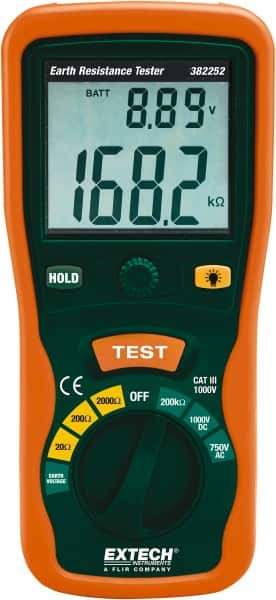 Extech - LCD Display Earth Ground Resistance Tester - AA Battery - USA Tool & Supply