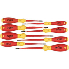 Wiha - 8 Piece Slotted, Phillips & Square Screwdriver Set - Bit Sizes: Philips #1 & #2, Comes in Box - USA Tool & Supply