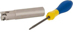 Iscar - 3/4" Cut Diam, 0.315" Max Depth of Cut, 3/4" Shank Diam, 3.38" OAL, Indexable Square Shoulder Helical End Mill - H490 ANKX 09.. Inserts, Weldon Shank, 90° Lead Angle, Through Coolant, Series Helido - USA Tool & Supply