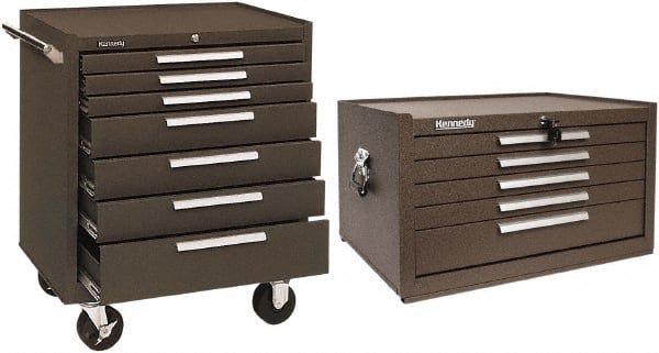 Kennedy - 7 Drawer, 2 Piece, Brown Steel Roller Cabinet Combo - USA Tool & Supply