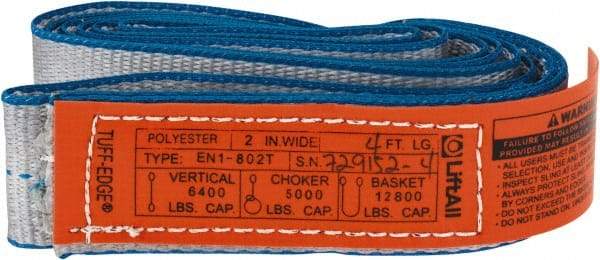 Lift-All - 4' Long x 2" Wide, 6,400 Lb Vertical Capacity, 1 Ply, Polyester Web Sling - 5,000 Lb Choker Capacity - USA Tool & Supply