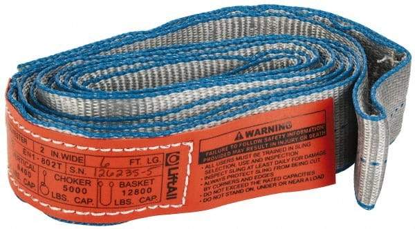 Lift-All - 6' Long x 2" Wide, 6,400 Lb Vertical Capacity, 1 Ply, Nylon Web Sling - 5,000 Lb Choker Capacity - USA Tool & Supply