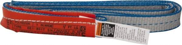 Lift-All - 4' Long x 1" Wide, 1,600 Lb Vertical Capacity, 1 Ply, Polyester Web Sling - 1,250 Lb Choker Capacity - USA Tool & Supply