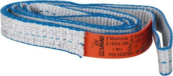 Lift-All - 5' Long x 1" Wide, 1,600 Lb Vertical Capacity, 1 Ply, Polyester Web Sling - 1,250 Lb Choker Capacity - USA Tool & Supply