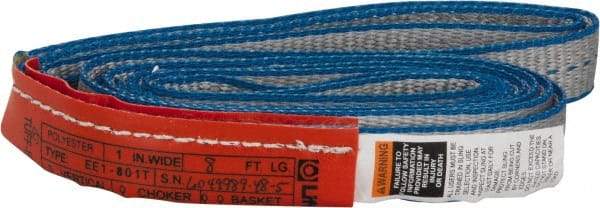 Lift-All - 8' Long x 1" Wide, 1,600 Lb Vertical Capacity, 1 Ply, Polyester Web Sling - 1,250 Lb Choker Capacity - USA Tool & Supply