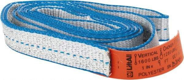 Lift-All - 9' Long x 1" Wide, 1,600 Lb Vertical Capacity, 1 Ply, Polyester Web Sling - 1,250 Lb Choker Capacity - USA Tool & Supply