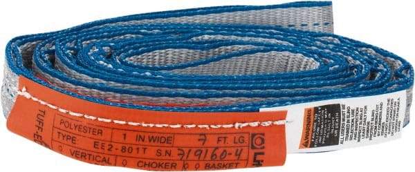 Lift-All - 7' Long x 1" Wide, 3,200 Lb Vertical Capacity, 2 Ply, Polyester Web Sling - 1,250 Lb Choker Capacity - USA Tool & Supply