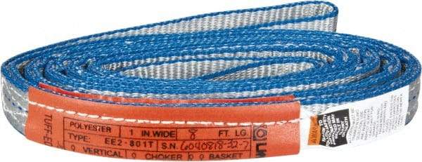 Lift-All - 8' Long x 1" Wide, 3,200 Lb Vertical Capacity, 2 Ply, Polyester Web Sling - 2,500 Lb Choker Capacity - USA Tool & Supply