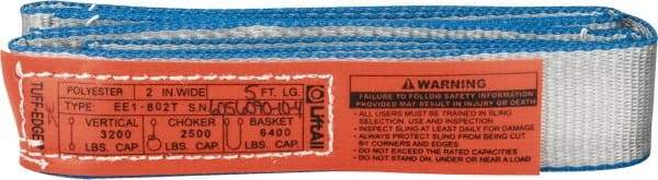 Lift-All - 5' Long x 2" Wide, 3,200 Lb Vertical Capacity, 1 Ply, Polyester Web Sling - 2,500 Lb Choker Capacity - USA Tool & Supply