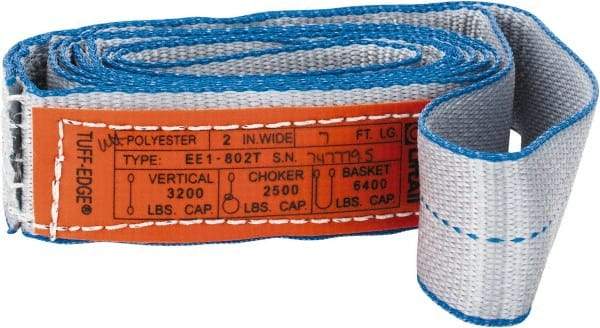 Lift-All - 7' Long x 2" Wide, 3,200 Lb Vertical Capacity, 1 Ply, Polyester Web Sling - 2,500 Lb Choker Capacity - USA Tool & Supply