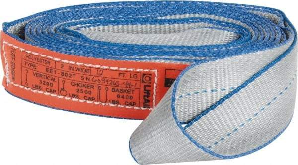 Lift-All - 12' Long x 2" Wide, 3,200 Lb Vertical Capacity, 1 Ply, Polyester Web Sling - 2,500 Lb Choker Capacity - USA Tool & Supply