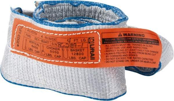 Lift-All - 4' Long x 4" Wide, 6,400 Lb Vertical Capacity, 1 Ply, Polyester Web Sling - 5,000 Lb Choker Capacity - USA Tool & Supply